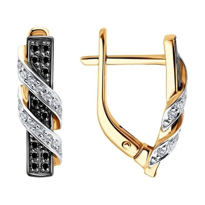 Серьги с английским замком из комбинированного золота