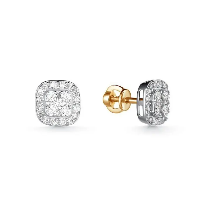 Серьги пуссеты из комбинированного золота