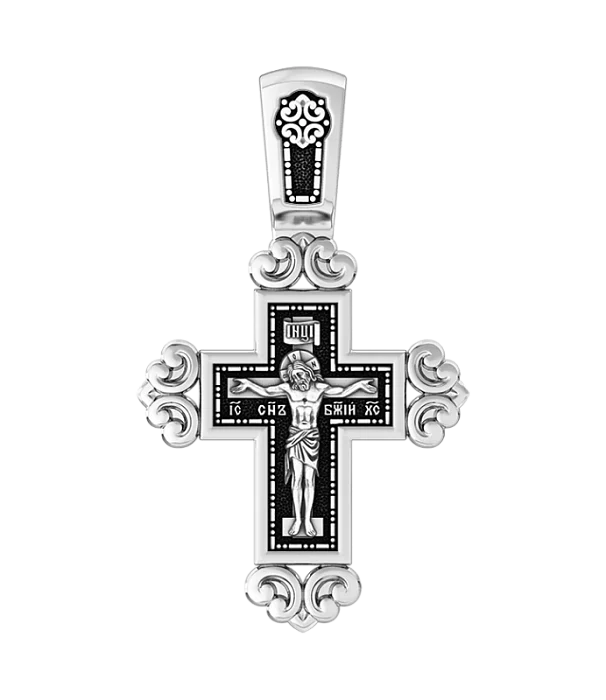 Подвеска крест из черного серебра