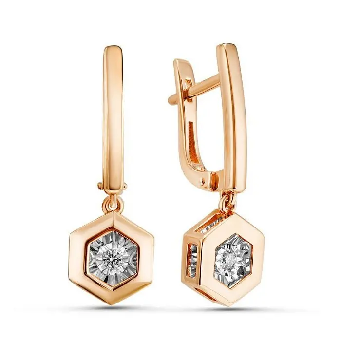 Серьги подвесные из комбинированного золота