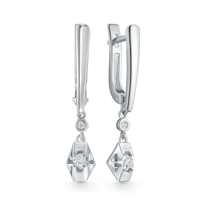 Серьги подвесные из белого золота