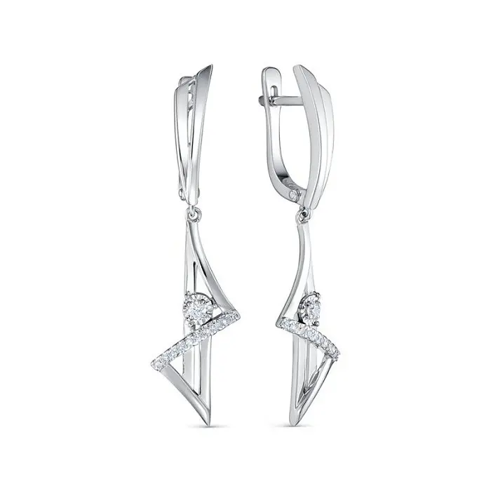 Серьги подвесные из белого золота