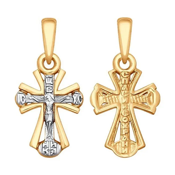 Подвеска крест из комбинированного золота