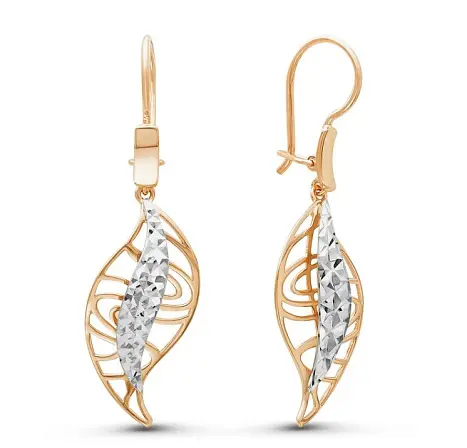 Серьги петельки из комбинированного золота