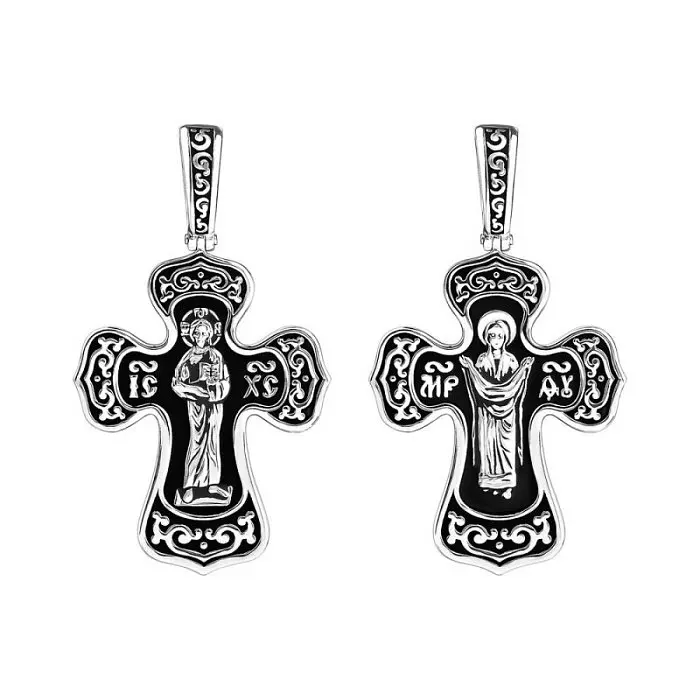 Подвеска крест из черного серебра