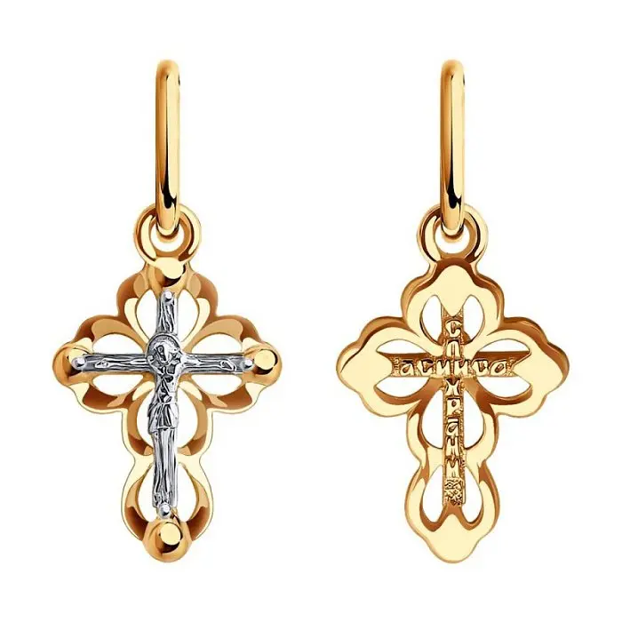 Подвеска крест из комбинированного золота