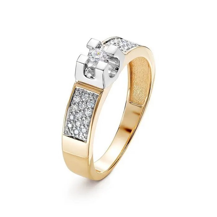 Кольцо помолвочное из комбинированного золота с бриллиантами