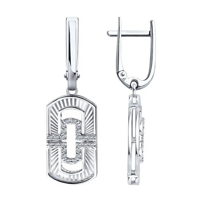 Серьги подвесные из белого золота