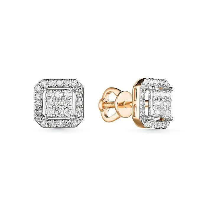 Серьги пуссеты из комбинированного золота