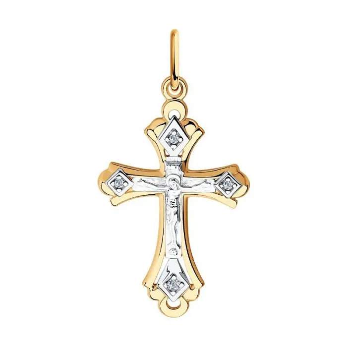 Подвеска крест из комбинированного золота