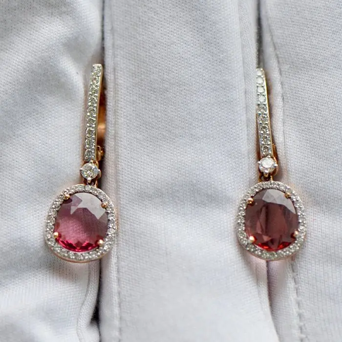 Серьги подвесные из красного золота