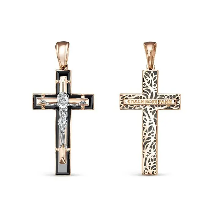 Подвеска крест из комбинированного золота