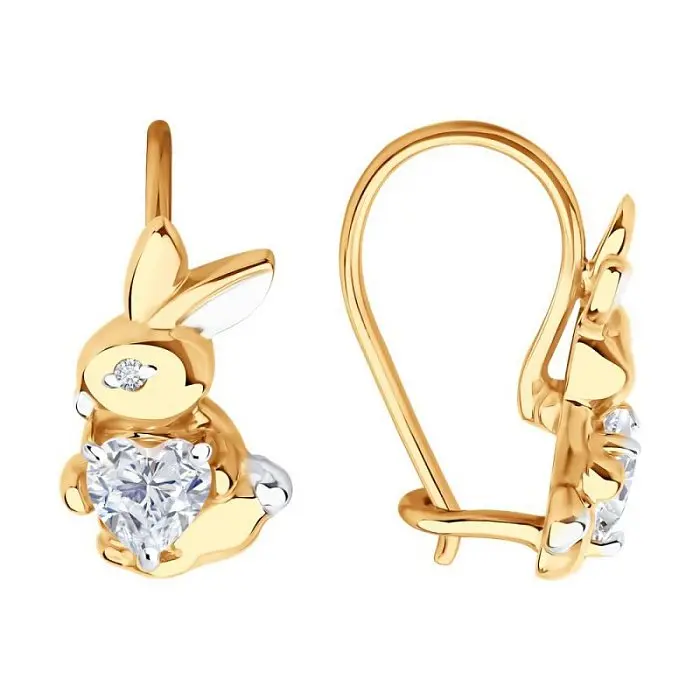 Серьги детские из комбинированного золота