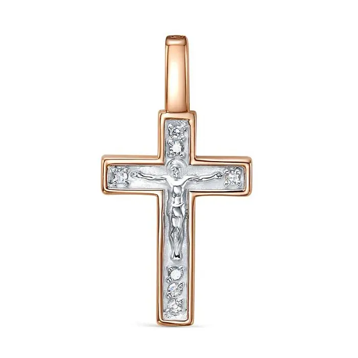 Подвеска крест из комбинированного золота