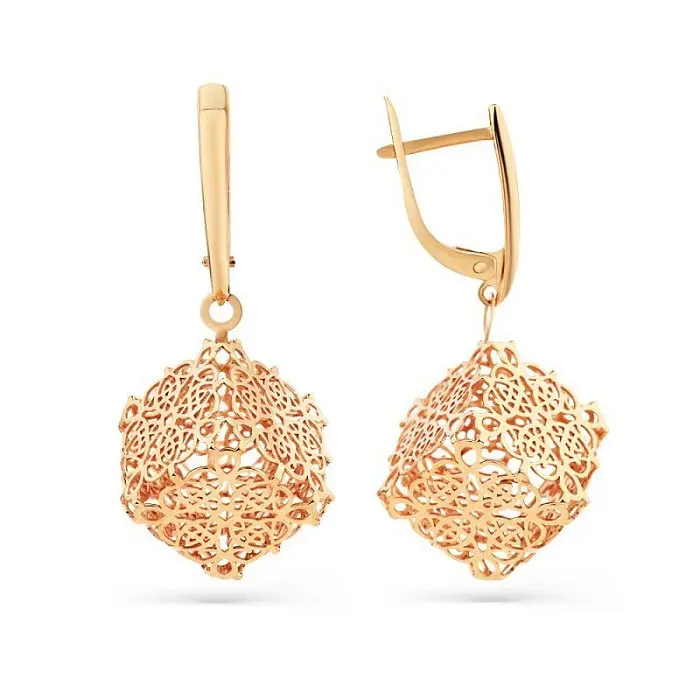 Серьги подвесные из красного золота