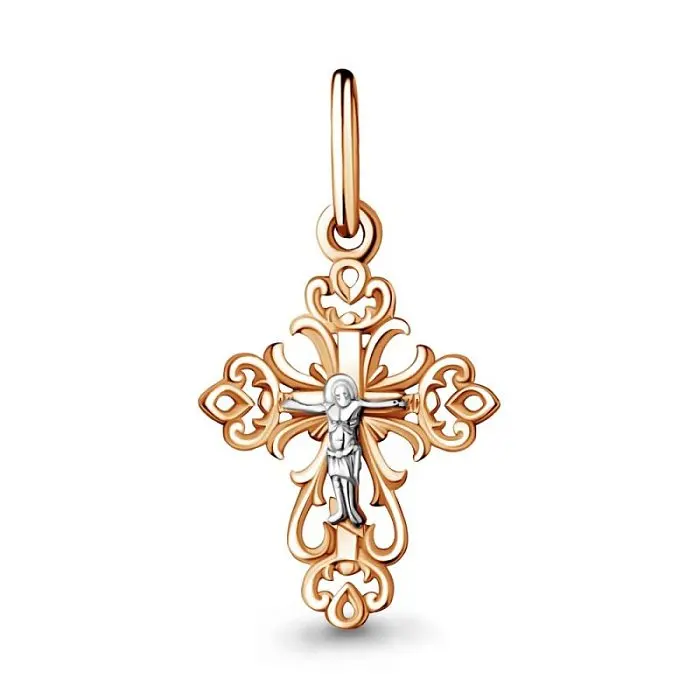 Подвеска крест из комбинированного золота