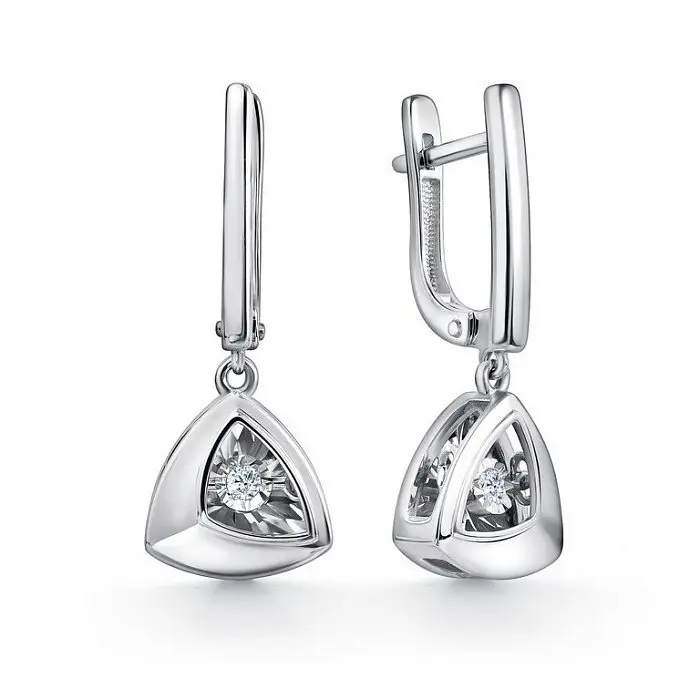 Серьги подвесные из белого золота вид 1