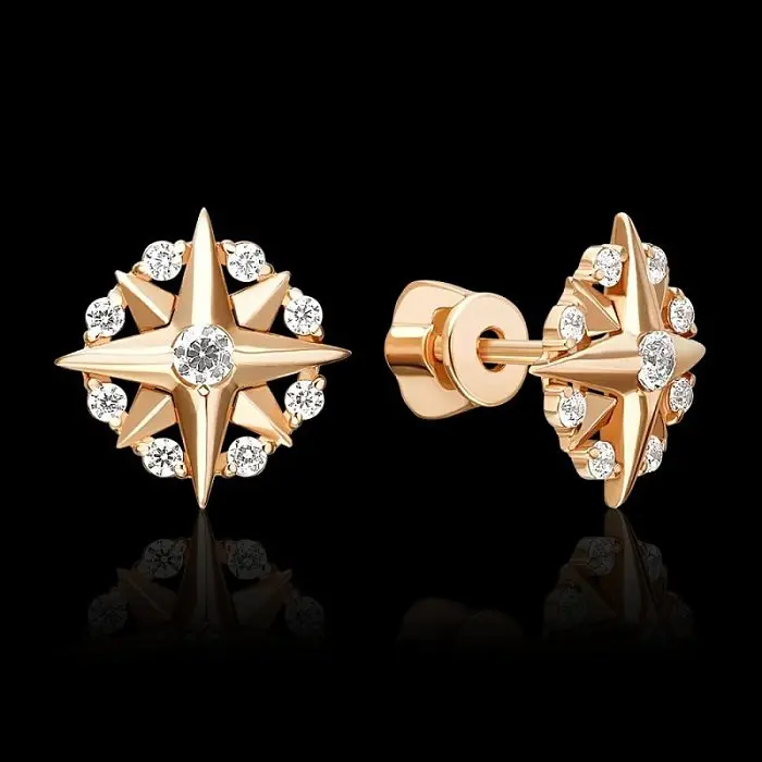 Серьги пуссеты из красного золота