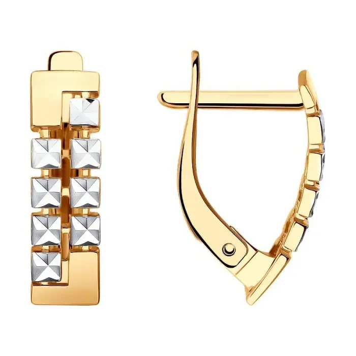 Серьги с английским замком из комбинированного золота