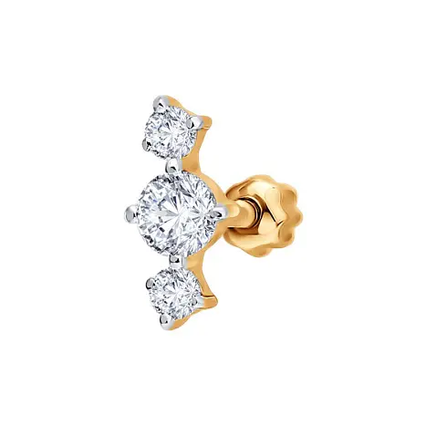 Серьги одиночные из красного золота