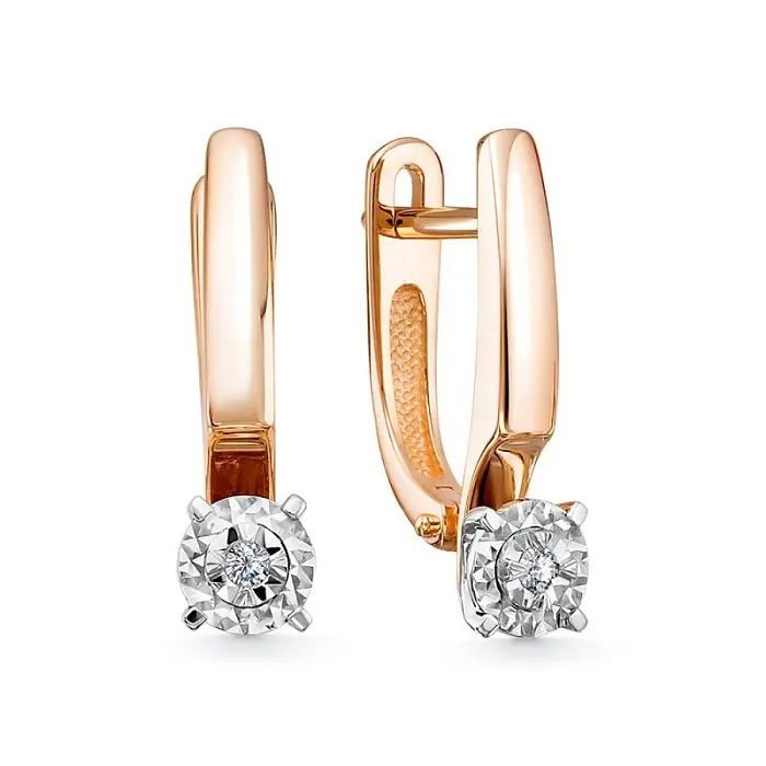 Серьги с английским замком из комбинированного золота