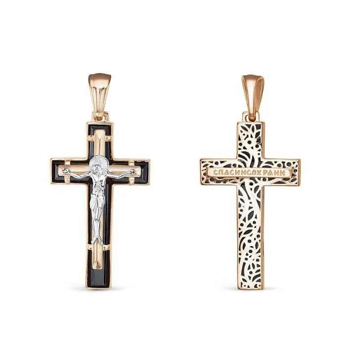 Подвеска крест из комбинированного золота