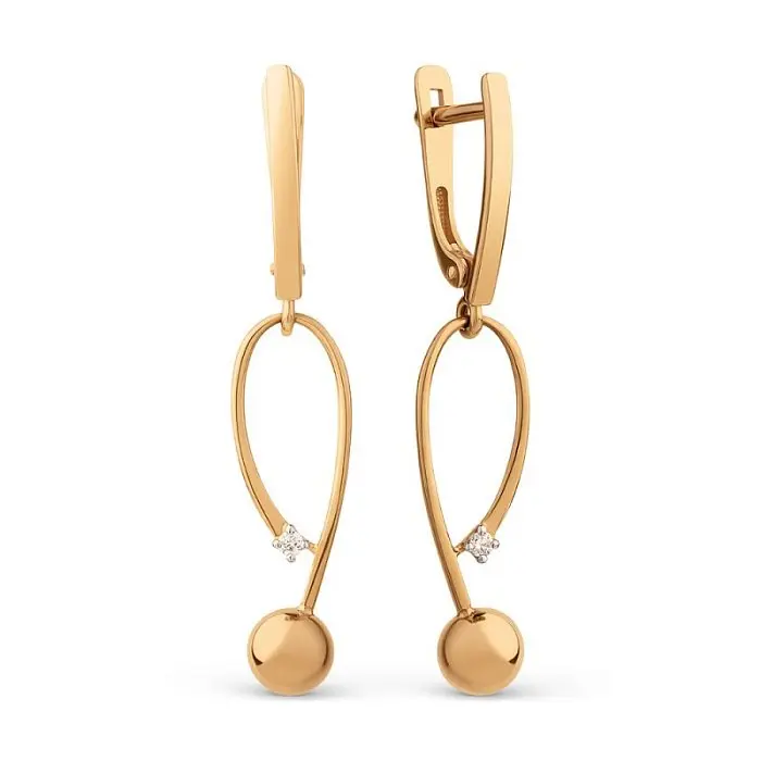 Серьги подвесные из красного золота