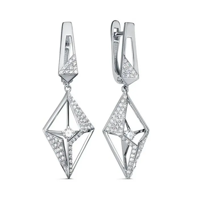 Серьги подвесные из белого золота