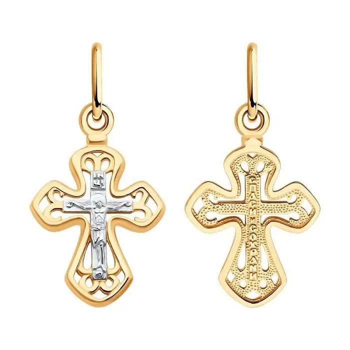 Подвеска крест из комбинированного золота