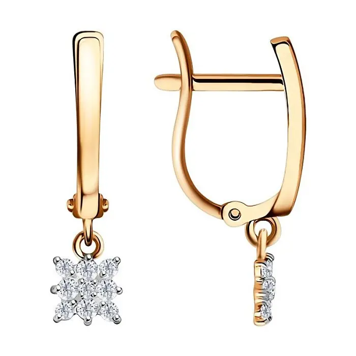 Серьги подвесные из красного золота