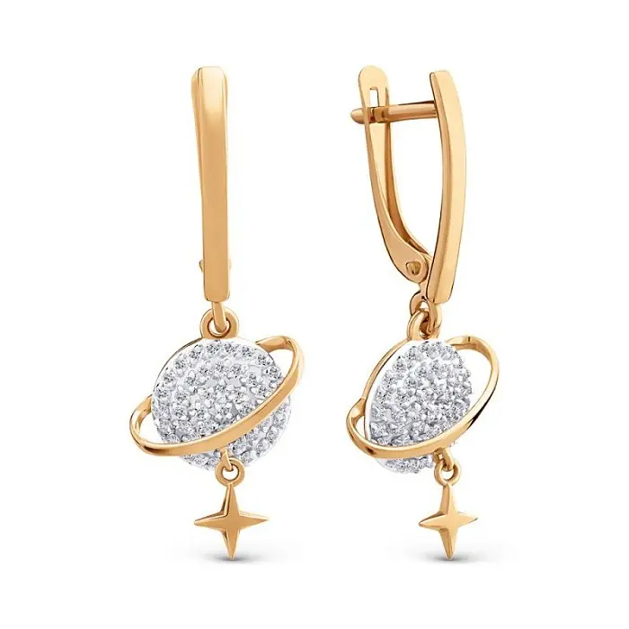 Серьги подвесные из красного золота