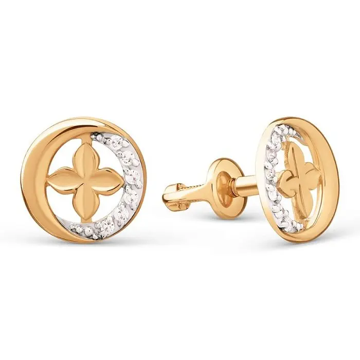 Серьги пуссеты из красного золота