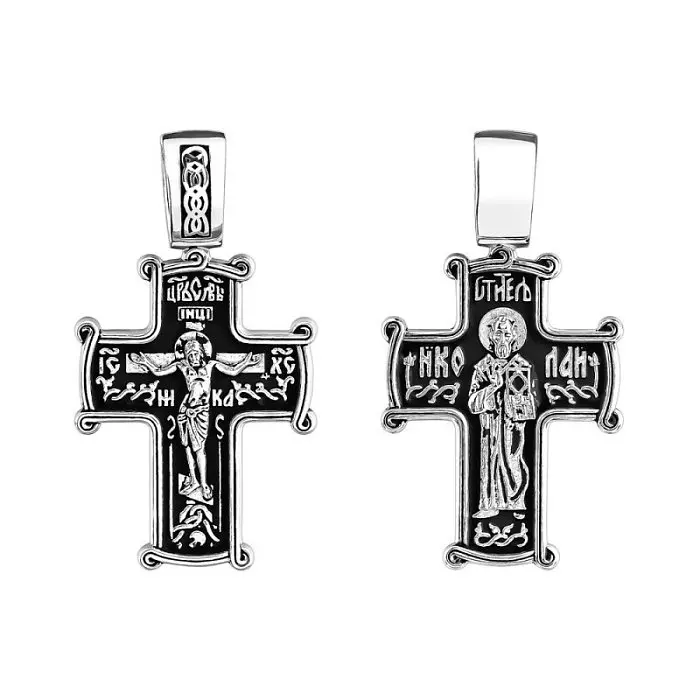 Подвеска крест из черного серебра