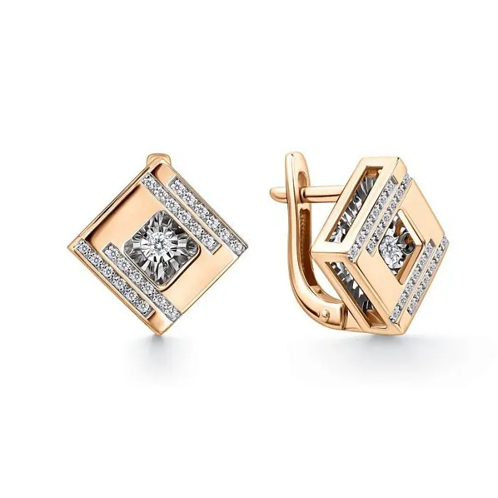 Серьги с английским замком из комбинированного золота