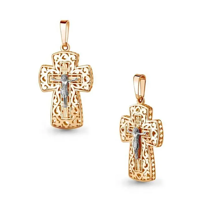 Подвеска крест из комбинированного золота