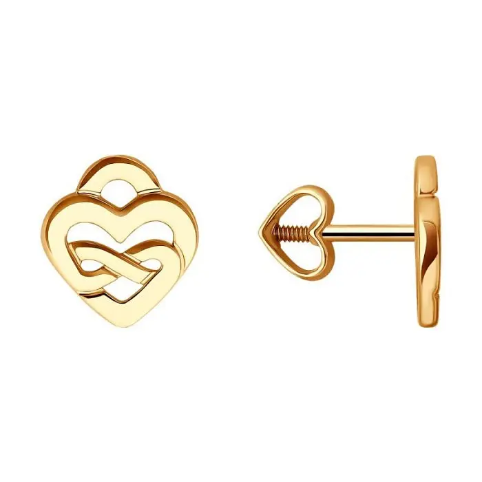 Серьги пуссеты из красного золота