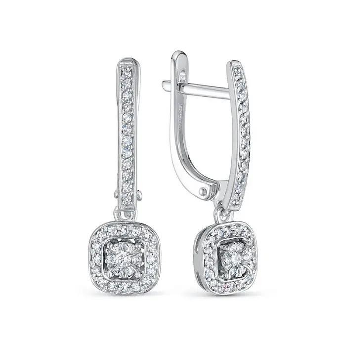 Серьги подвесные из белого золота