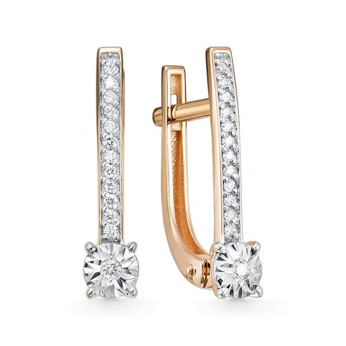 Серьги с английским замком из комбинированного золота