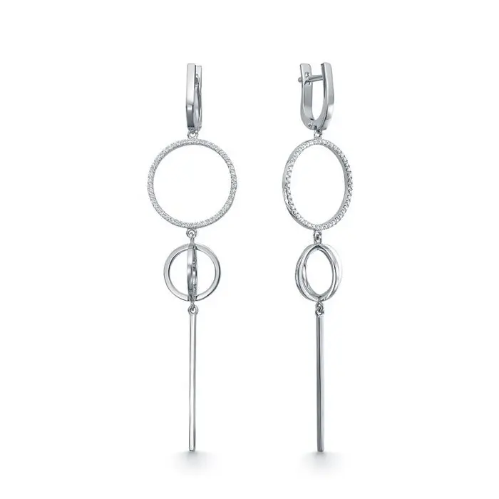 Серьги подвесные из белого золота