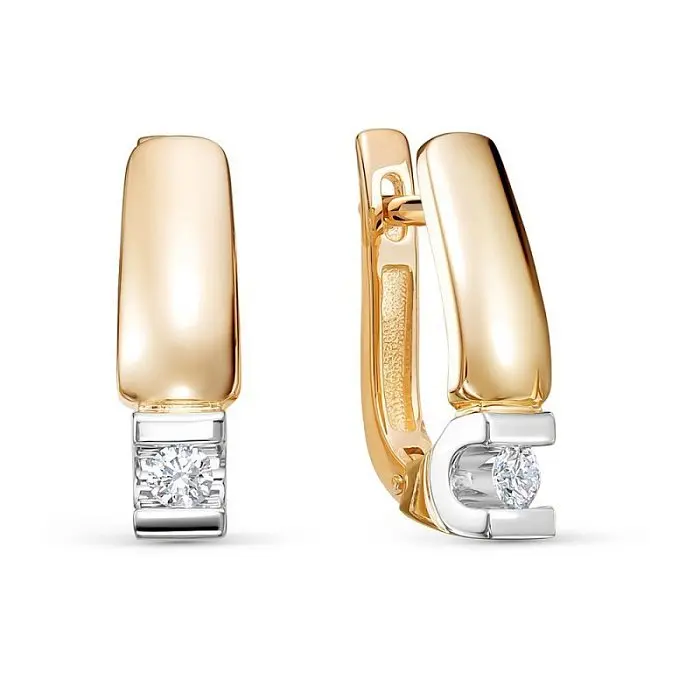 Серьги с английским замком из комбинированного золота