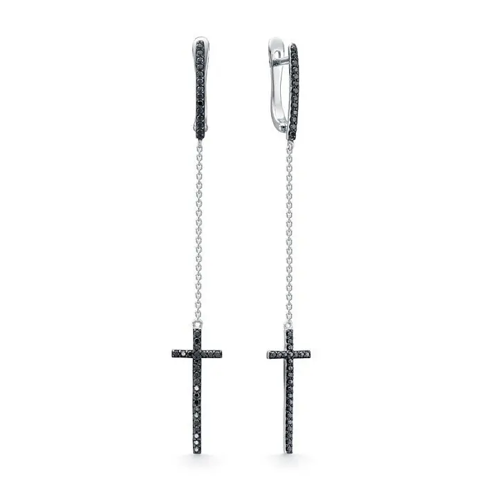 Серьги подвесные из белого золота