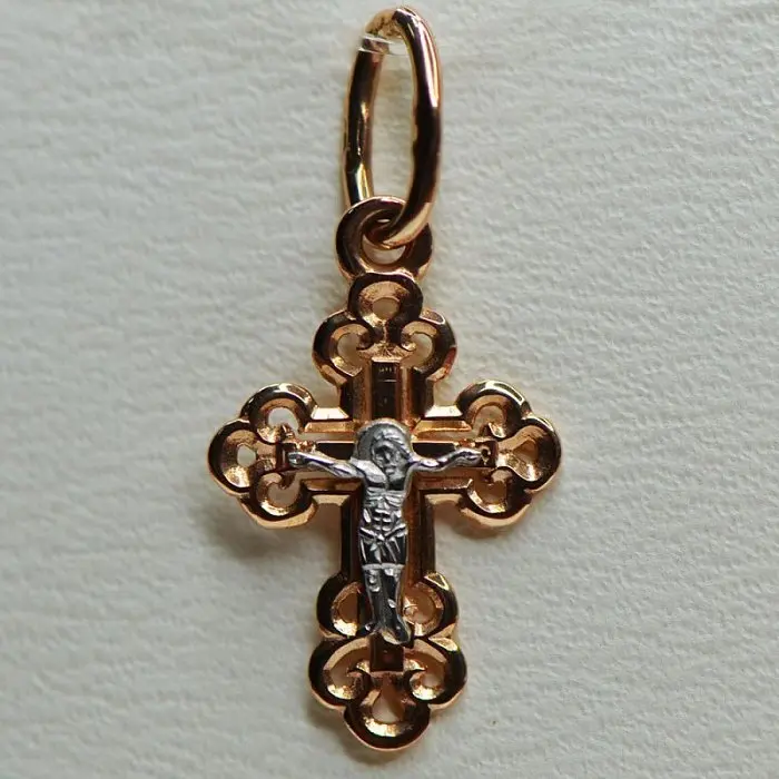 Подвеска крест из комбинированного золота