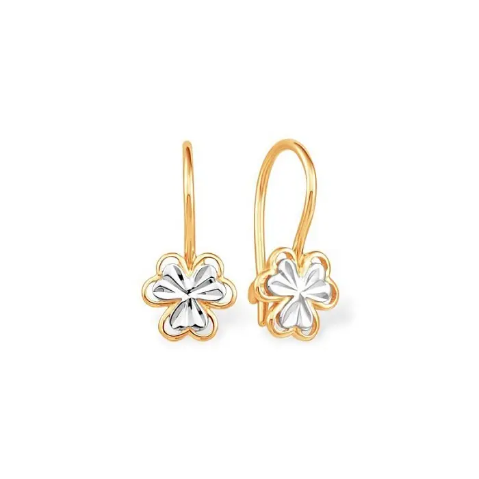 Серьги детские из комбинированного золота