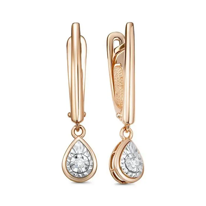 Серьги подвесные из комбинированного золота