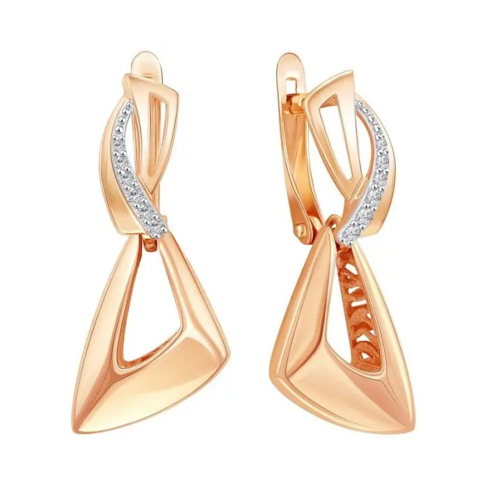 Серьги подвесные из красного золота