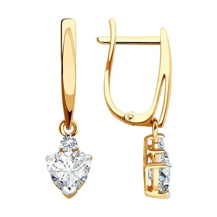 Серьги подвесные из красного золота