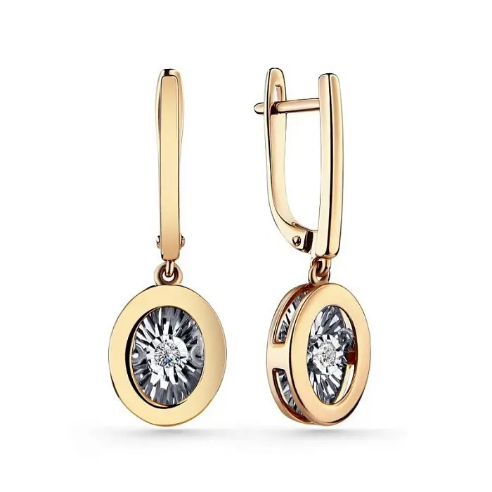 Серьги подвесные из комбинированного золота