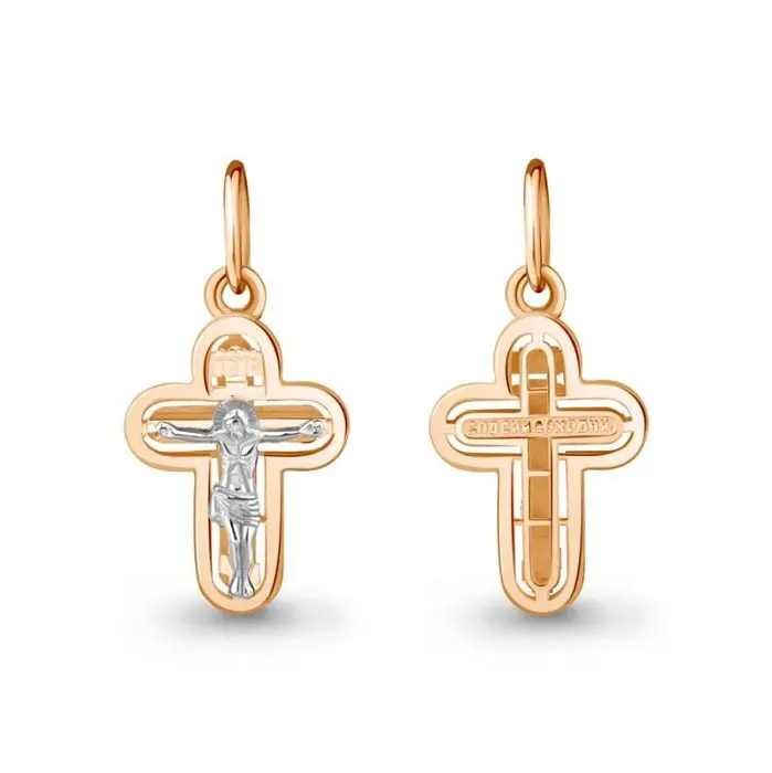 Подвеска крест из комбинированного золота