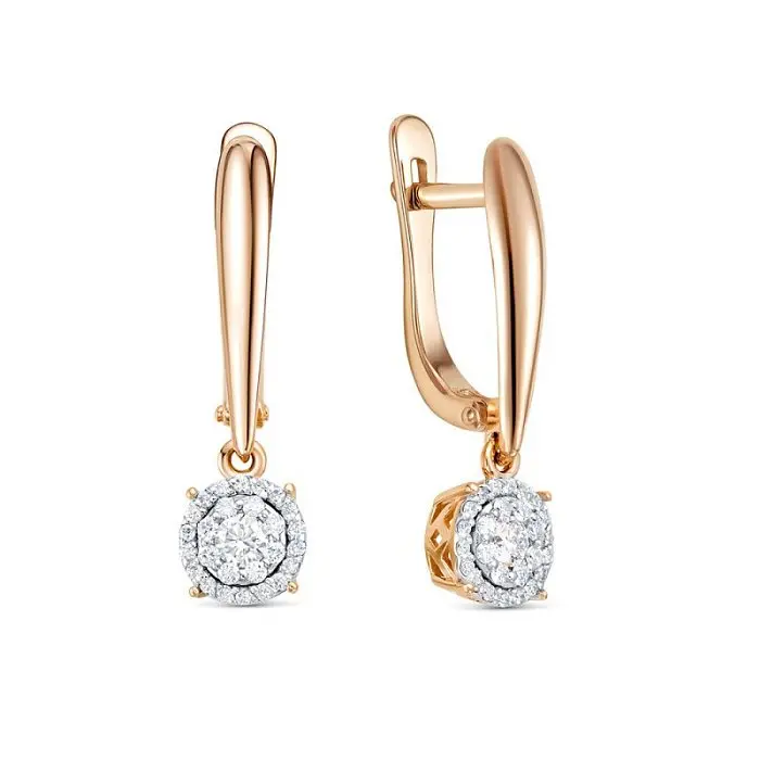 Серьги подвесные из комбинированного золота