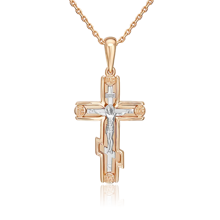 Подвеска крест из комбинированного золота